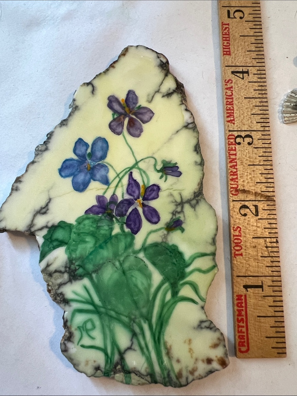 Antique signed hand painted marble plaque